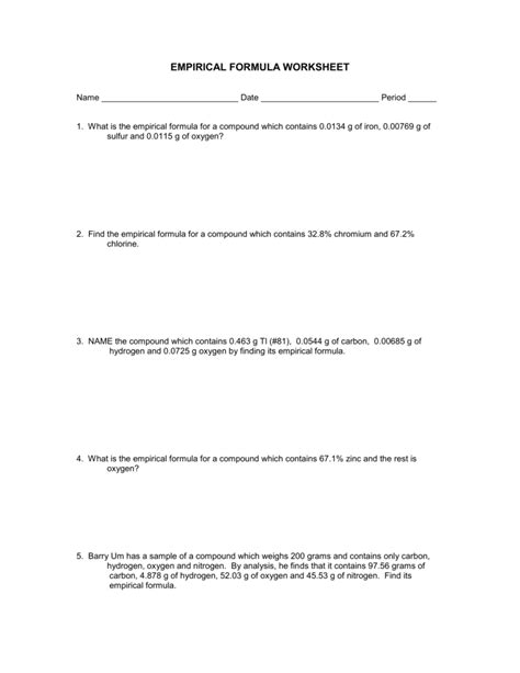 Empirical Formula Calculation Worksheet