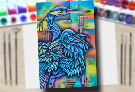 Spirit Animal Blue Heron Clan Abstract Energy Painting Wall Hanging