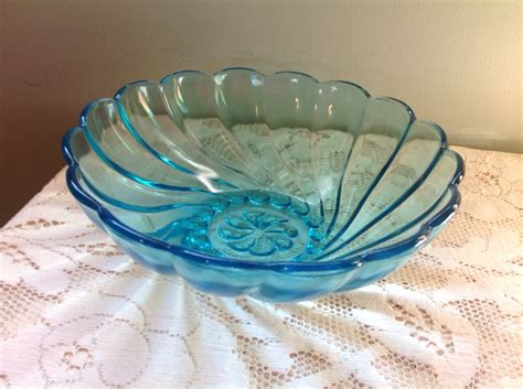 Hazel Atlas Capri Blue Servingdessert Bowl Turquoise Glass Bowl