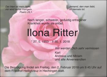 Traueranzeigen Von Ilona Ritter Schwarzw Lder Bote Trauer