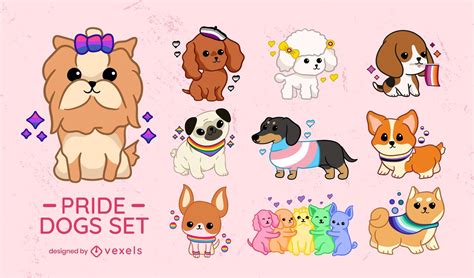 Puppy Dog Animals Pride Flag Cute Set Vector Download