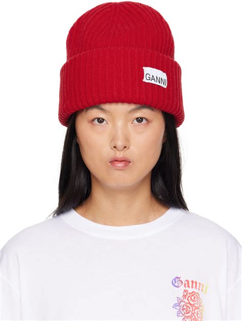 GANNI Red Rib Beanie SSENSE Canada