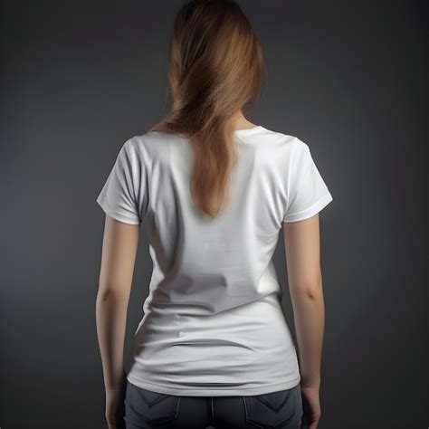 Vista Posterior De Una Mujer Con Una Camiseta Blanca En Blanco Sobre Un