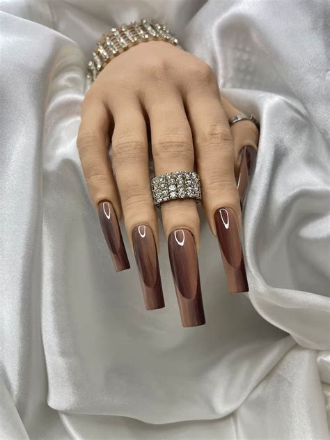 Nude Brown French Tip Ombre Press On Nails Free Prep Kit Luxurious Fall Nails Birthday Or Gala
