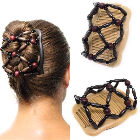 Fancy Combs Usa Wooden Thick Hair Clips Premium Beaded Hair Accessories For Women Bun Holder