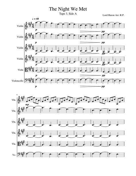 The Night We Met Sheet music for Violin, Viola, Cello | Download free in PDF or MIDI | Musescore.com