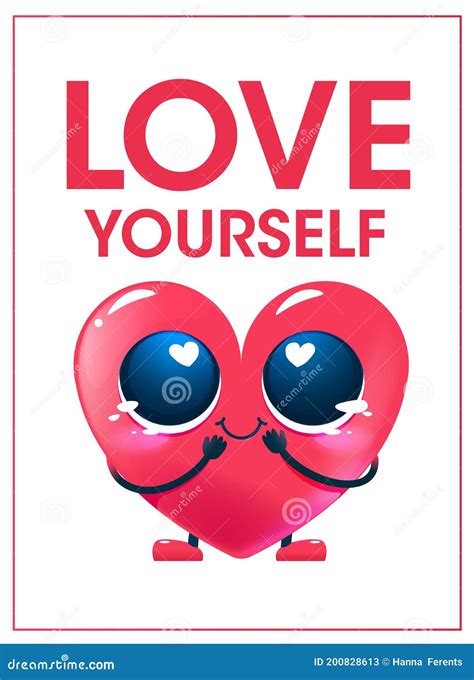 Love Yourself In Cartoon Style Vector Funny Illustration Greeting