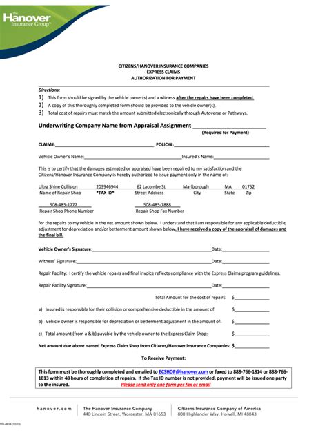 Hanover Direction To Pay Form Ultra Shine Collision Fill Out And Sign Printable Pdf Template