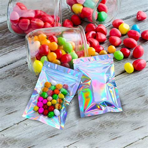 100 Pieces Holographic Resealable Bags Smell Proof Bags Foil