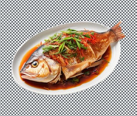 Premium Psd Yummy And Delicious Ginger Soy Steamed Fish Isolated On