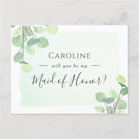 Eucalyptus Greenery Will You Be My Maid Of Honor Invitation Postcard