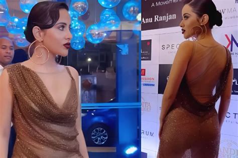 Urfi Javed Sizzles In Naked Dress With Sheer Fishnet Gold Thongs Netizens Say Iske Dimag Ka