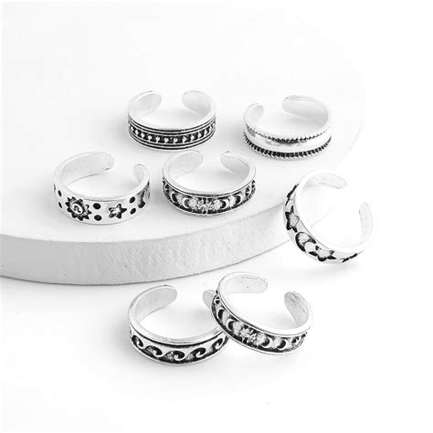 7 Piece Retro Alloy Foot Ring Womens Carved Hollo Vicedeal