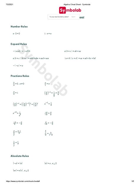 PRINT-Algebra Cheat Sheet - Symbolab | PDF | Algebra | Teaching Mathematics