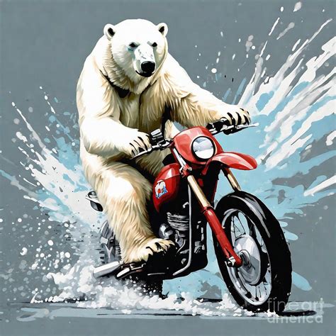 The Polar Bear Powering Through On A Motorcycle Drawing By Clint