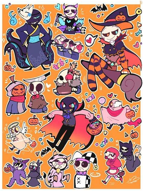 An Orange Background With Many Cartoon Characters On It