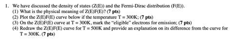 Solved We Have Discussed The Density Of States Z E And The Fermi Dirac Distribution F E