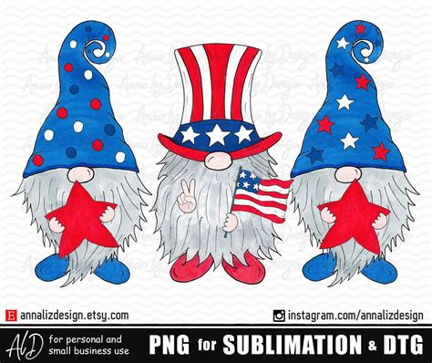 Patriotic Gnomes Sublimation Design Download 4th Of July Png Etsy In