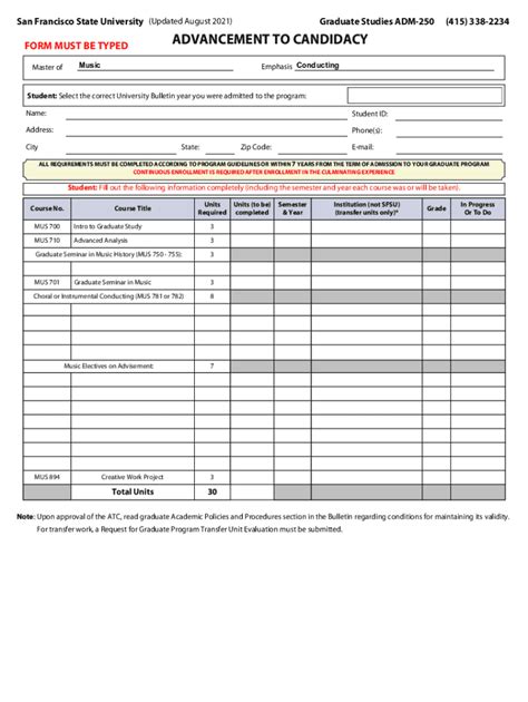 Fillable Online Grad Sfsu Fill Out Your Form Through Completion Typed