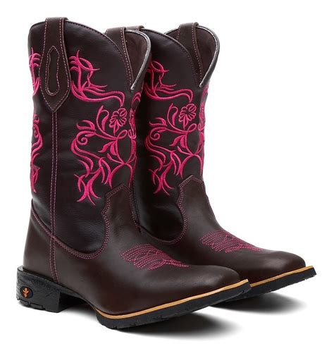 Bota Texana Country Feminina Flores Rosa + Brinde! | Frete grátis