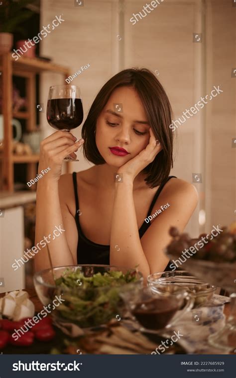 Elegant Brunette Glass Wine Dinner Stock Photo Shutterstock