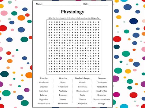 Physiology Word Search Puzzle Worksheet Activity Teaching Resources