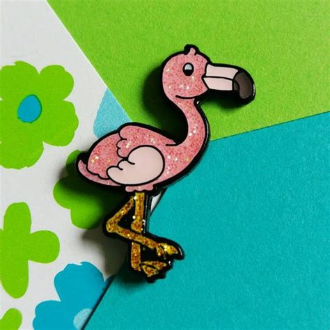 Glittery Flamingo Pin Flamingo Jewelry Flamingo Glittery