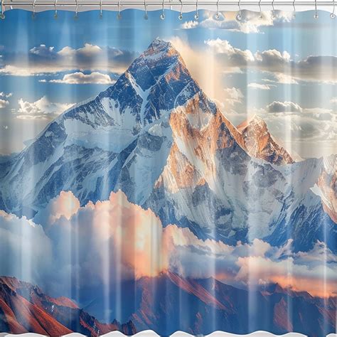 Everest Himalayan Mountains Shower Curtain Hyper Realistic Panoramic