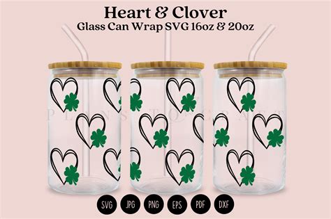 Heart Clover Libbey Can Glass Wrap Svg Graphic By Planstocraft