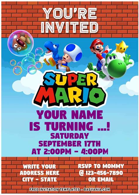 Free Editable Pdf Super Mario Bros Sunshine Birthday Invitation