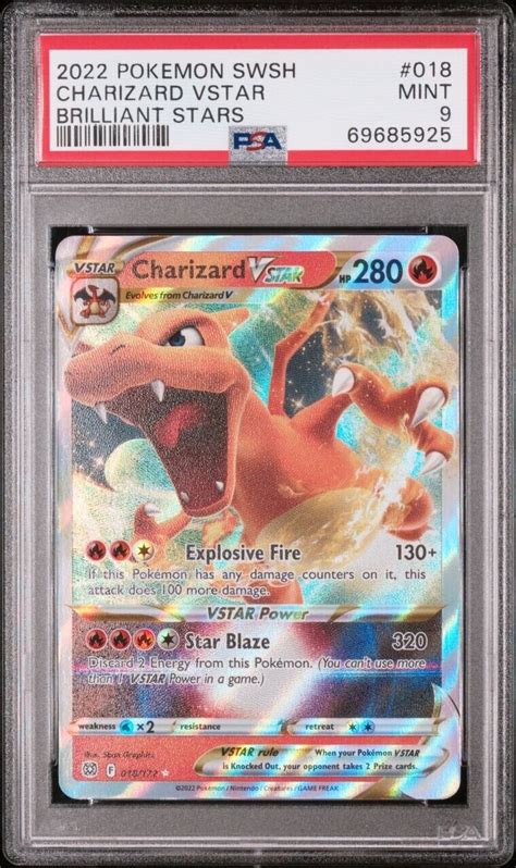 2022 Pokemon Brilliant Stars Charizard VSTAR 018 PSA 9 MINT Values