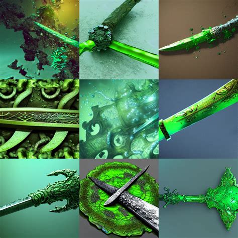 An Intricate Green Sword Underwater 4k Octane Render Stable