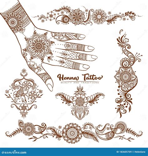 Hand With Traditional Indian Henna Tattoo Elements Stock Vector