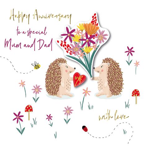 Mum Dad Hedgehogs Anniversary Embellished Greeting Card Cards