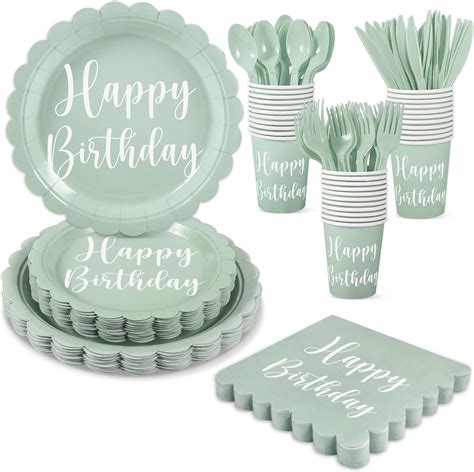 Amazon Jingmore Pcs Sage Green Birthday Plates And Napkins Set