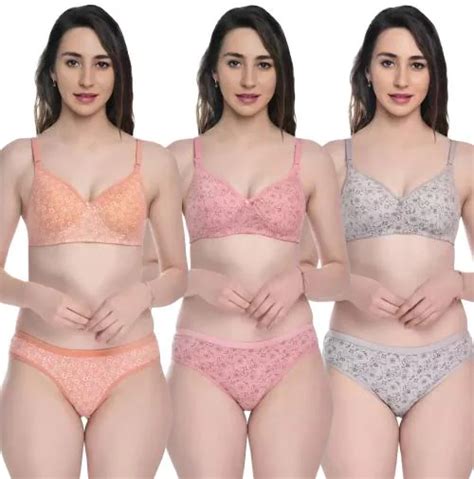 Buy Aamarsh Women Cotton Bra Panty Set For Lingerie Set Pack Of Color Orange Pink Grey