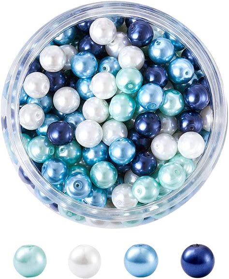 Pandahall Blue And White Theme 6mm Satin Luster Environmental Glass Pearl Beads For