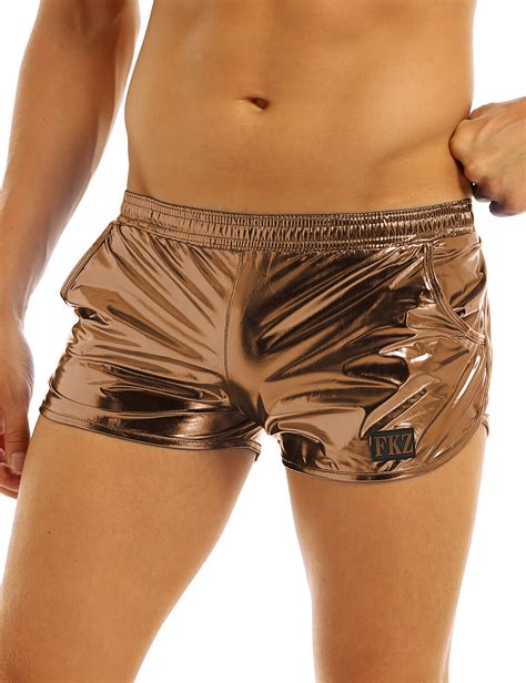 Men Shiny Metallic Boxer Briefs Booty Shorts Low Rise Trunks Lounge