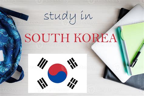 Study In South Korea Background With Notepad Laptop And Backpack