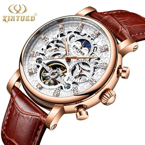 KINYUED Men Watch Automatic Moon Phase Calendar Tourbillon Mens