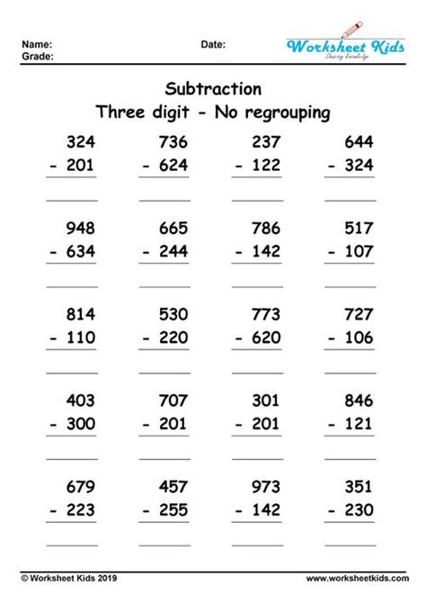 Subtract Digit Numbers With Regrouping