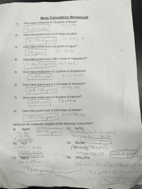 Mole calculation worksheet - Welcome to my blog!