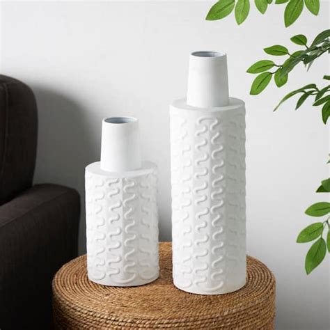 Litton Lane White Wavy Textured Metal Abstract Decorative Vase Set Of