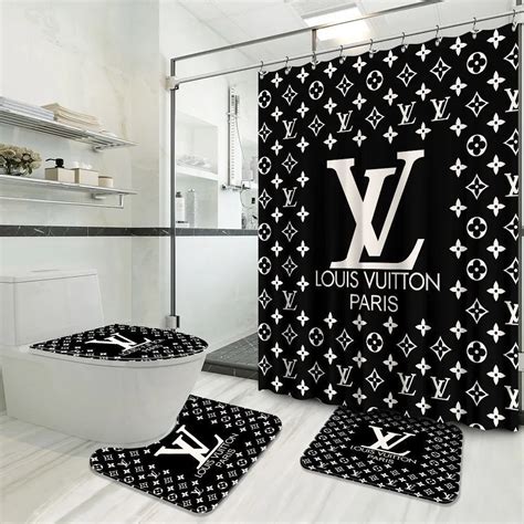 Lv Louis Vuitton Bathroom Set Luxury Shower Curtain Waterproof Luxury