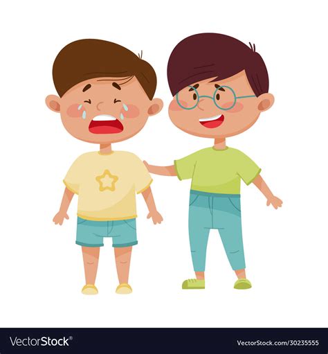 Friendly Little Boy Comforting His Crying Friend Vector Image