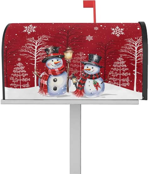 Red Christmas Magnetic Mailbox Cover Oversized 21 X25 5 Winter Tree Silhouette Snowflake Hat