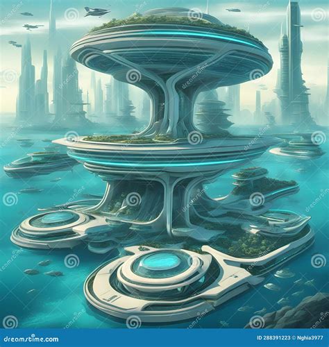 A Futuristic Underwater City Stock Illustration - Illustration of water ...