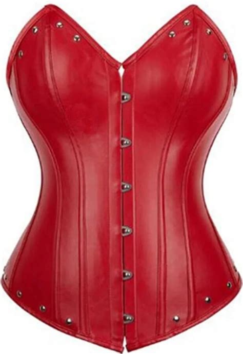 Montecarduo Leather Corset Bustier Top Women Red Hook And Eye Closure