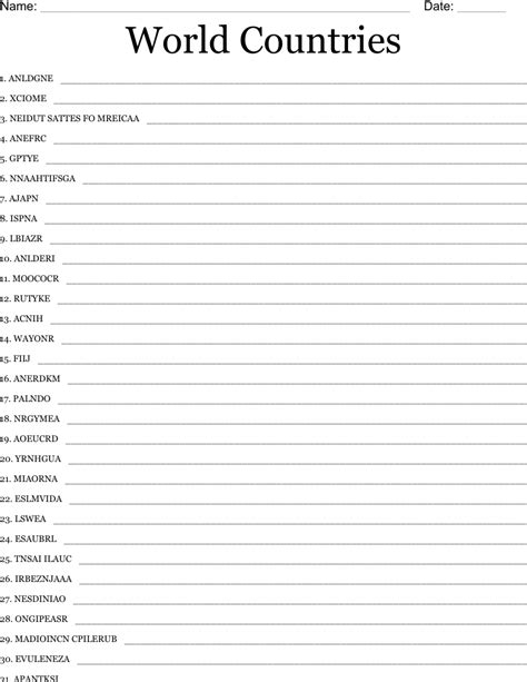 World Countries Word Scramble Wordmint