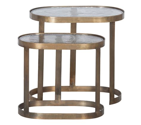 Ensemble De Tables D Appoint En M Tal Coloris Laiton Antique Et Verre